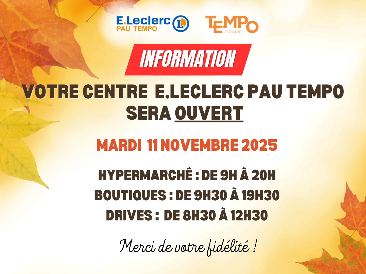Ouverture exceptionnelle du centre commercial Tempo le 1er et 11 novembre