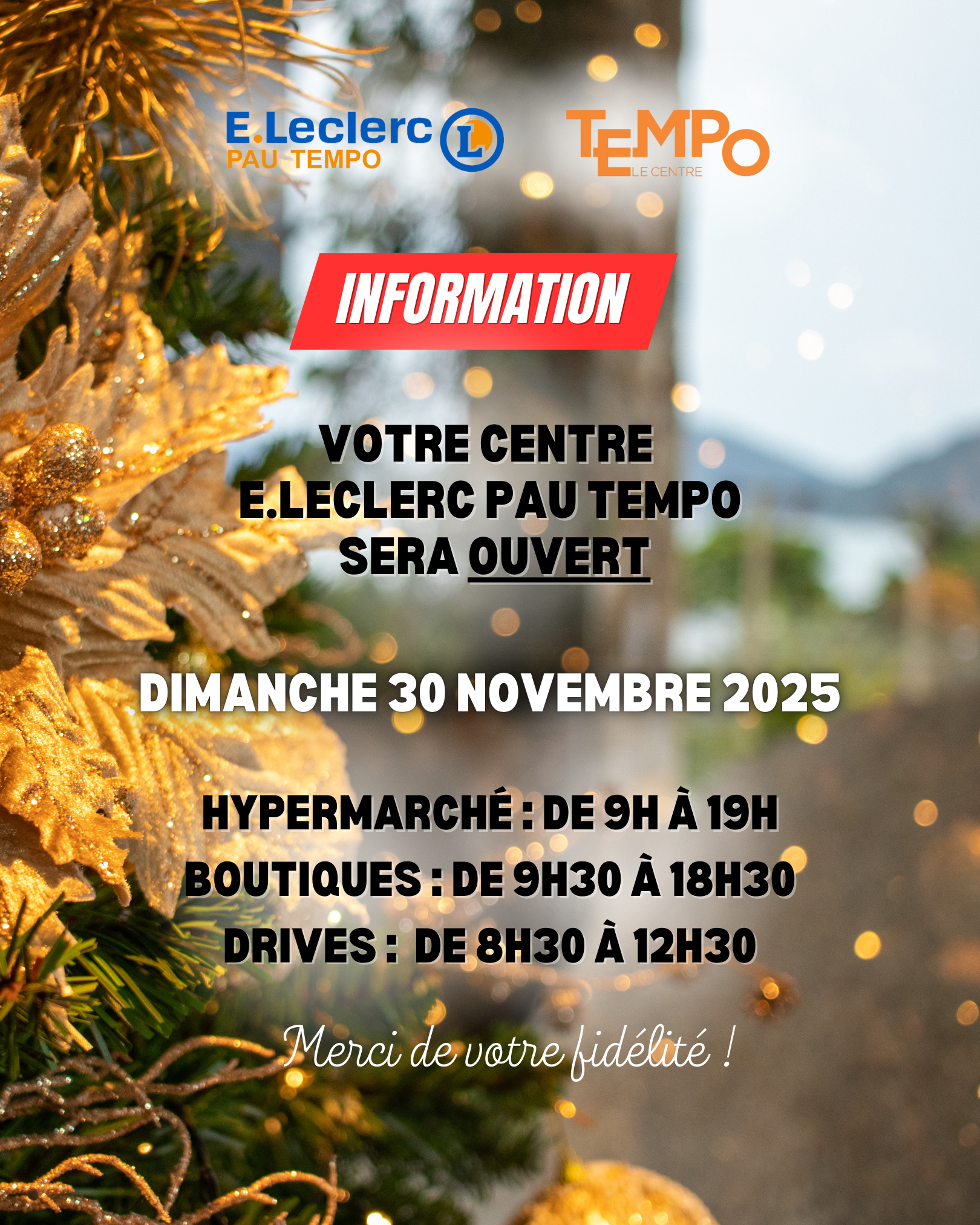 ouverture exceptionnelle du centre commercial Tempo Le Centre dimanche 30 novembre