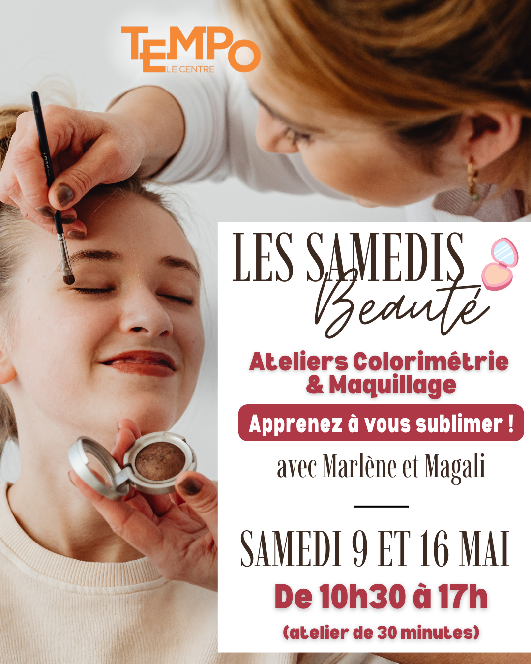 ateliers beauté colorimétrie et maquilllage les 9 et 16 mai 2026